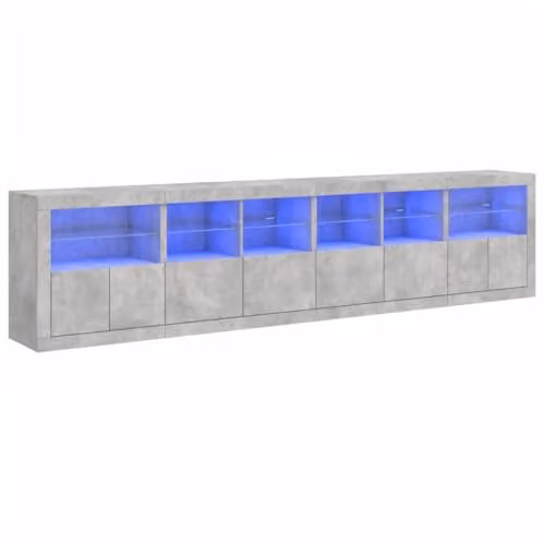 vidaXL Modern LED Sideboard Cupboard in Grey Concrete Finish with Engineered Wood and Glass and Integrated RGB Lighting