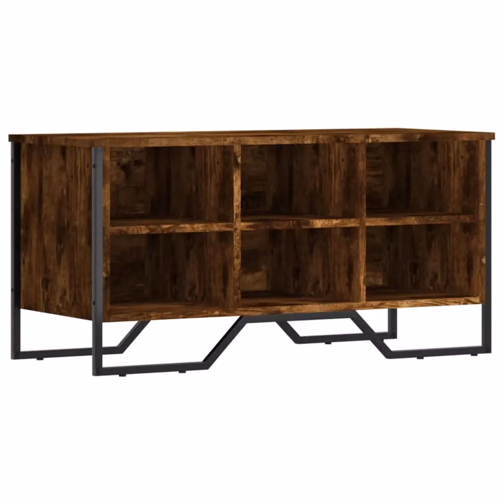 Berkfield Home Industrial Shoe Cabinet in Smoked Oak with Integrated Seat, W/D/H: 90 x 38 x 45.5 cm – 2