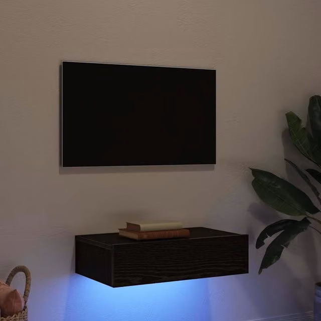 Berkfield Home Modern TV Cabinet with LED Lights in Black Oak, W: 60 cm, D: 35 cm, H: 15.5 cm – 1