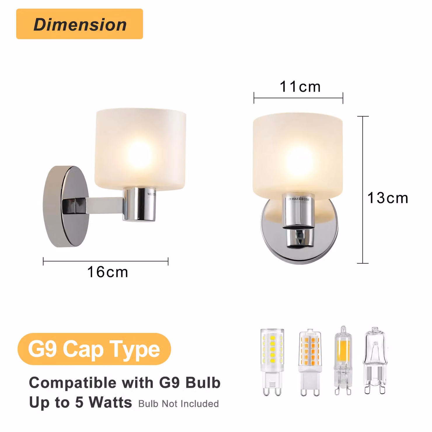 Harper Living Modern LED Dimmable Wall Light with Chrome Finish and Frosted Glass in Silver – 4