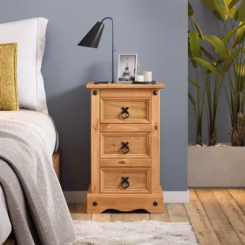 Mercers Furniture Corona 3 Drawer Bedside Cabinet in Brown Rustic Waxed Pine – 2