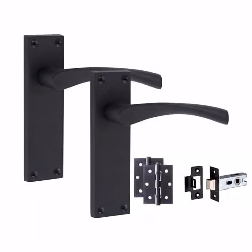 Golden Grace Victorian Scroll Door Handles Latch Pack in Matt Black, 5 Sets – 2