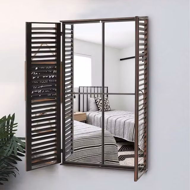 Livingandhome Decorative Vintage Brown Shutter Window Wall Mirror