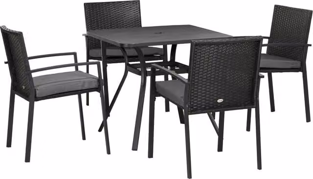 OUTSUNNY 5 Piece 4 Seater Rattan Garden Furniture Set with Cushions in Black