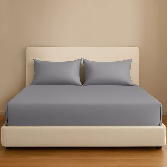 Pamposh Grey Cotton Mako Satin Extra Deep Fitted Sheet, W/D/H: 140 x 200 x 35 cm – 1