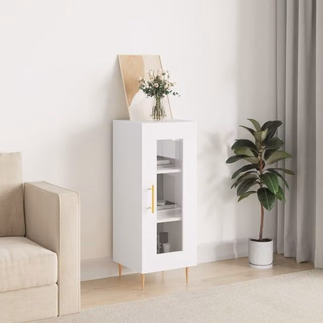 Berkfield Home White Sideboard in Engineered Wood with Glass, W/D/H: 34.5 x 34 x 90 cm – 1