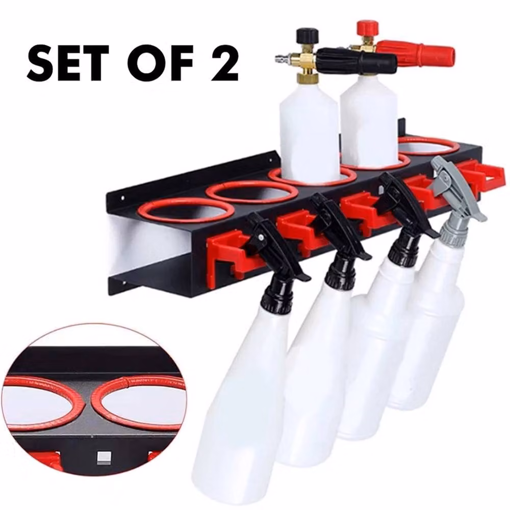 Nordara Wall Mounted 2x Spray Bottle Holder Storage Rack Garage Car Detailing Organiser in Black – 4