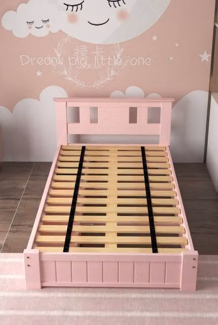 Somnior Elwood Single Solid Wood Bed Frame with 3 Drawers, Pink, W/D/H: 90 x 190 cm