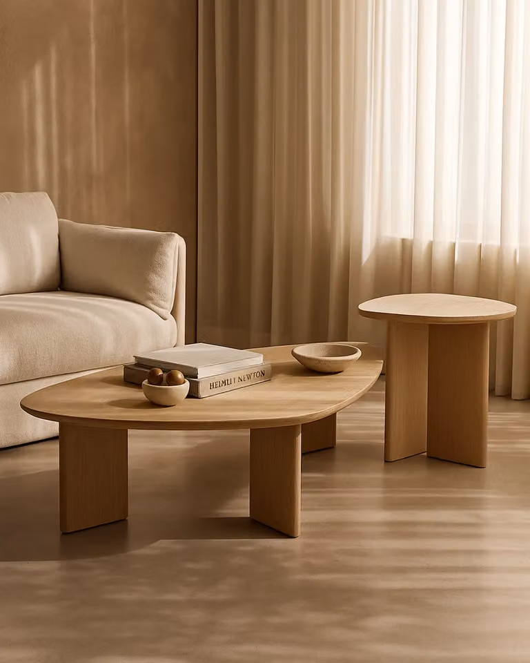 Tommy Franks Vasto Oval Coffee Table in Oak Wood, White and Brown, W/D/H: 140 x 90 x 38 cm