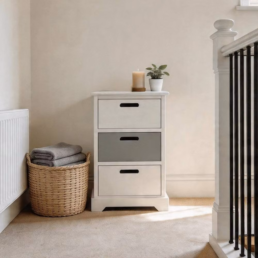 VOGREX White and Grey Wooden 3 Drawer Hallway Storage Unit – 2