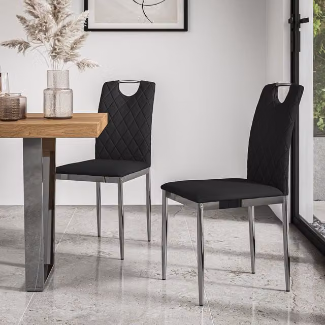 More4Homes Monza Faux Leather Dining Chairs with Chrome Legs, Black, Set of 2