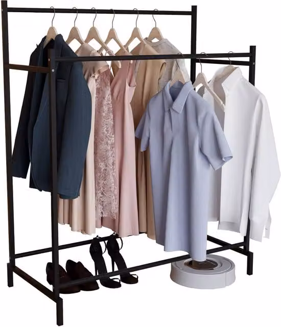 VCM Labol L Industrial Metal Clothes Rail in Matt Black, W: 132 cm, H: 103 cm, D: 52 cm