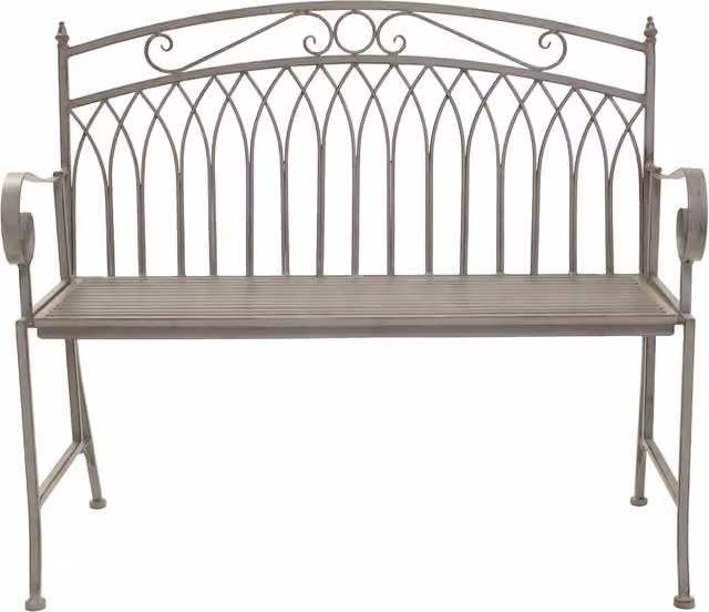 Charles Bentley Classic Wrought Iron Garden Bench with Armrests in Grey
