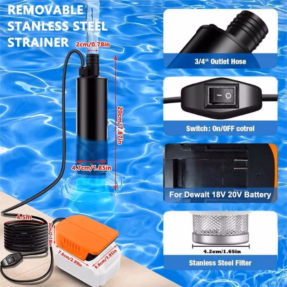 Nordara Black Cordless Submersible Oil and Water Transfer Pump for Dewalt 18V 20V – 2