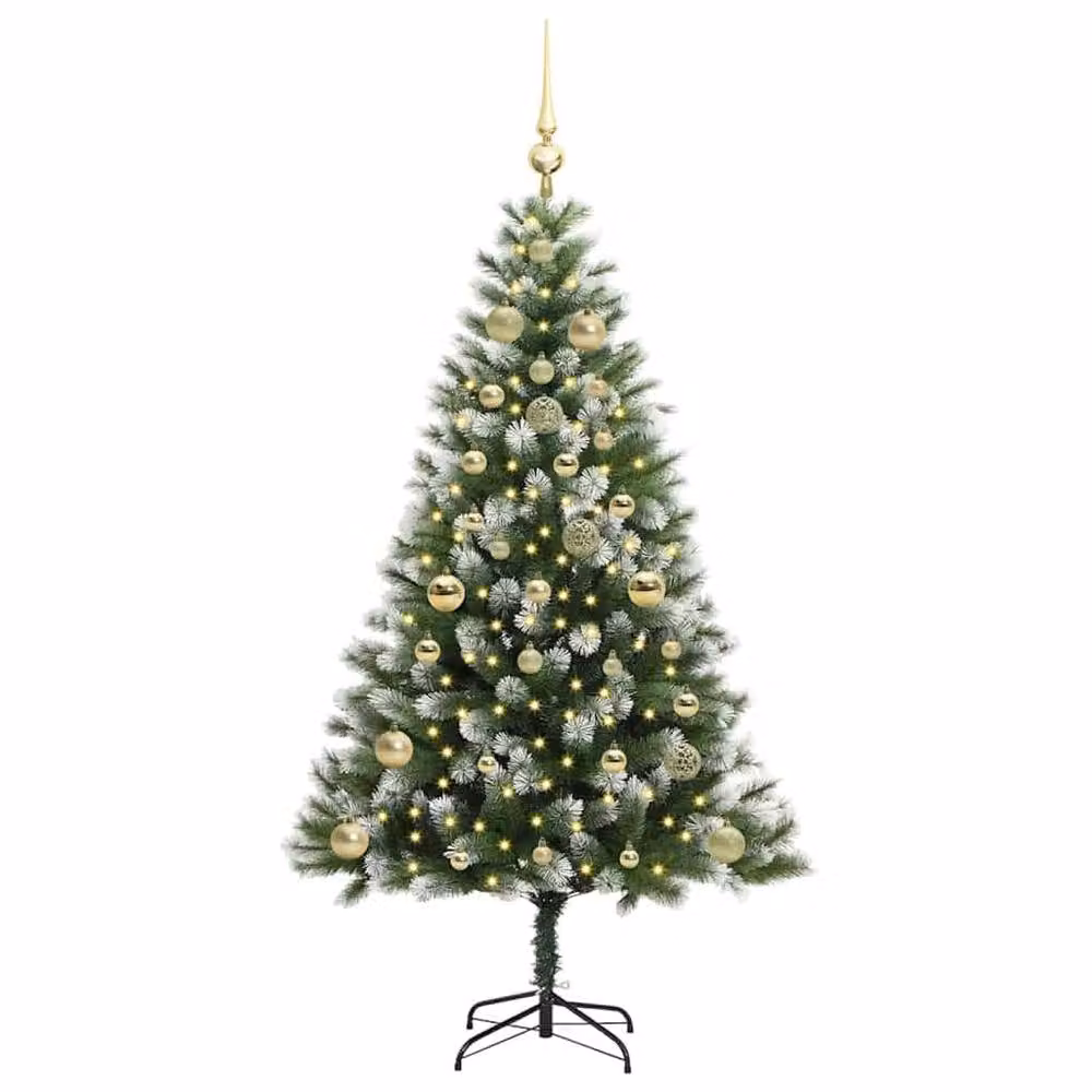 Berkfield Home Artificial Hinged Christmas Tree with Flocked Snow, Green, Height: 150 cm – 3
