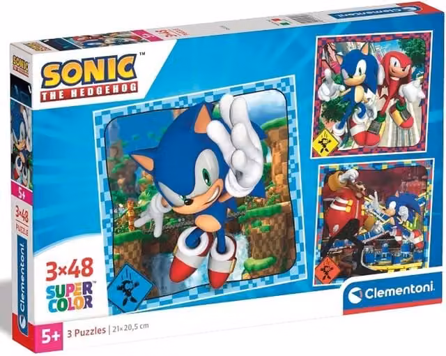 Clementoni Sonic the Hedgehog 2D Jigsaw Puzzle Set, 3 x 48 Piece Puzzles, Multicolour