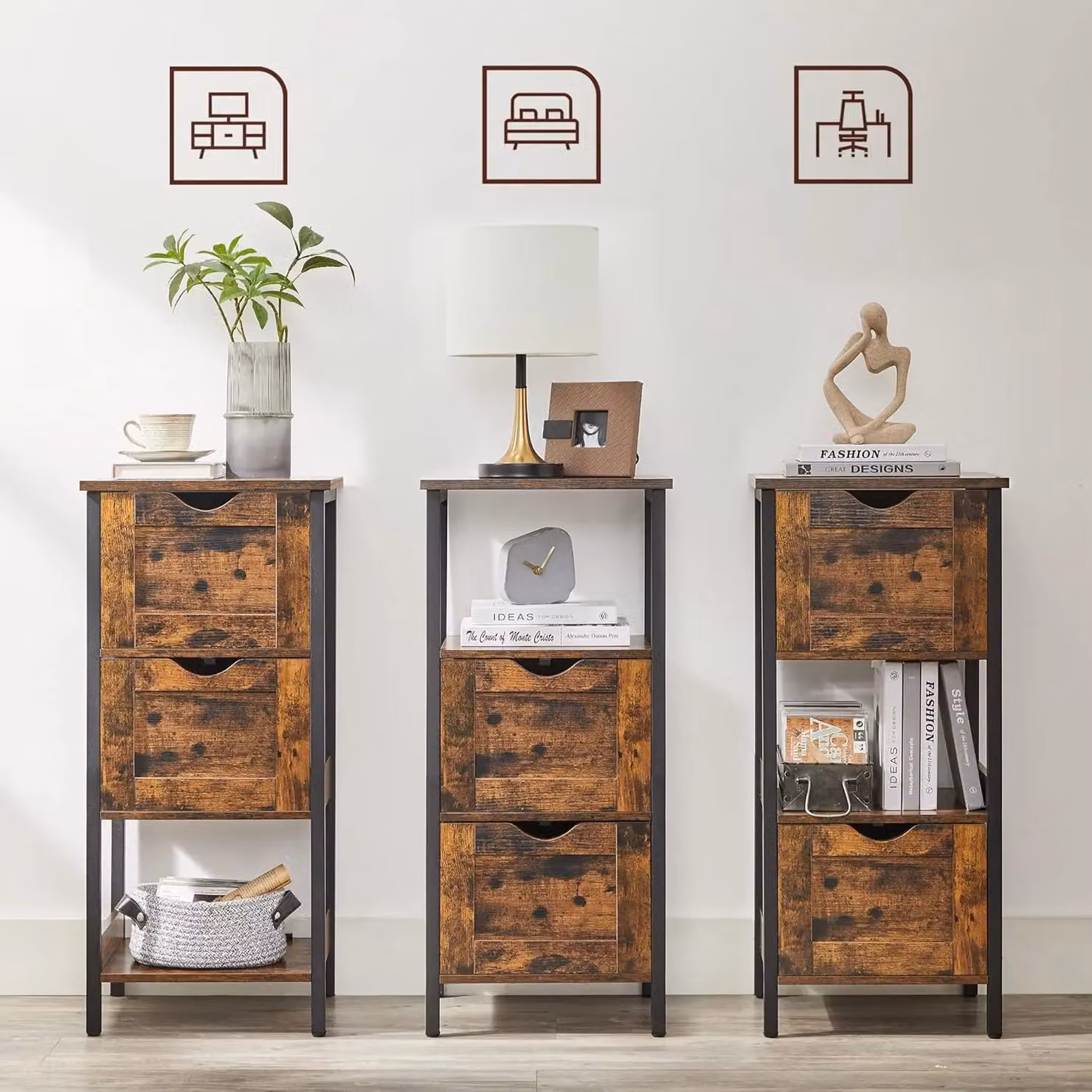 VASAGLE Industrial Freestanding Bathroom Floor Cabinet in Brown and Black – 3