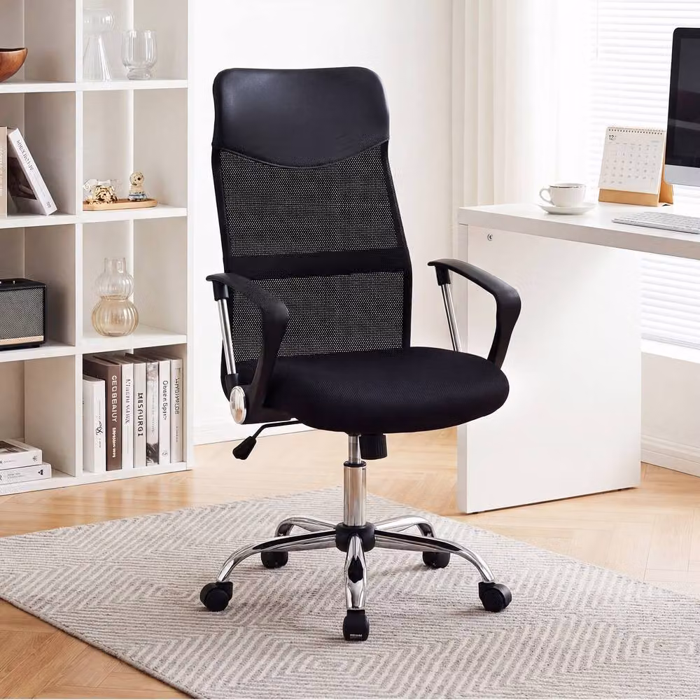 Costway Black Mesh Office Chair with Reclining Backrest, Armrests and Swivel Function for Home Office – 3