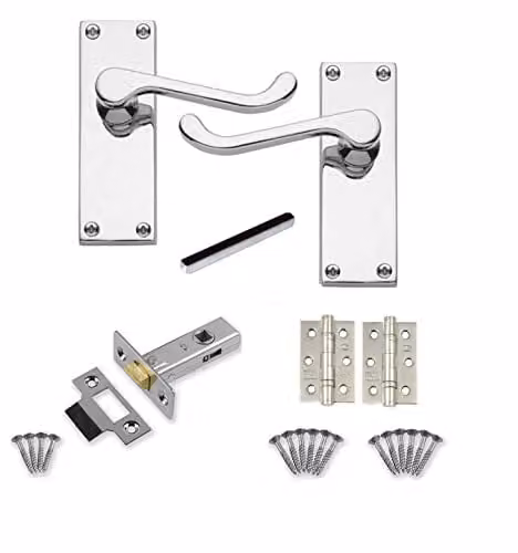 Golden Grace Scroll Latch Door Handles Pack, Polished Chrome, W: 12.0 cm, H: 4.0 cm