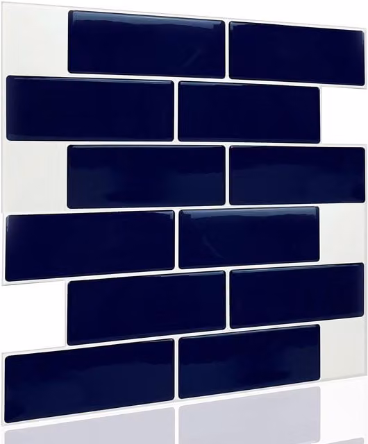 Walplus 3D Glossy Resin Tile Stickers, Blue, 24 Pack, W: 15 cm, H: 15 cm