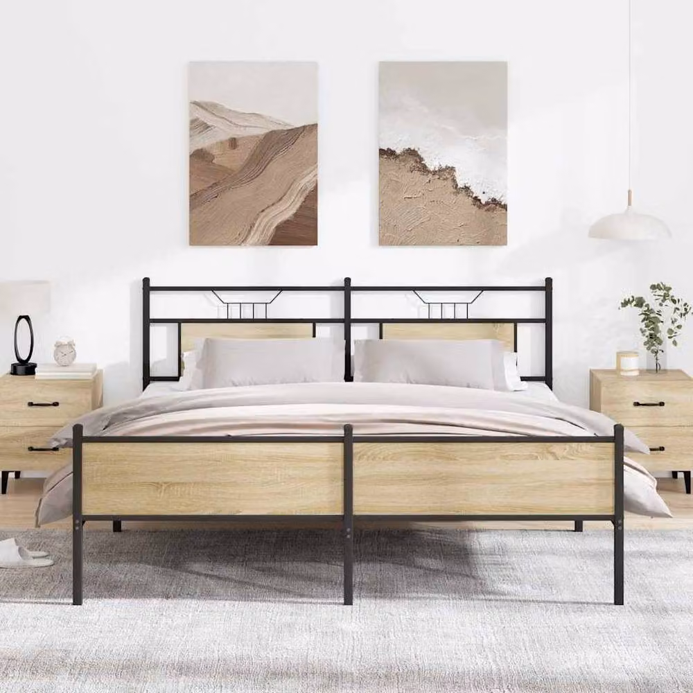 Berkfield Home Metal Bed Frame in Sonoma Oak Brown, W: 160 cm, D: 200 cm – 2