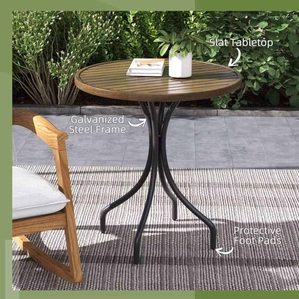 Wyld Haus Round Bistro Table in Brown Wood Grain Galvanised Steel, Height: 71.5 cm, Diameter: 66 cm – 3