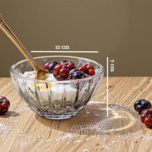 Orsina Set of 4 Transparent Crystal Glass Dessert Bowls, W: 12 cm, D: 12 cm, H: 7 cm – 2