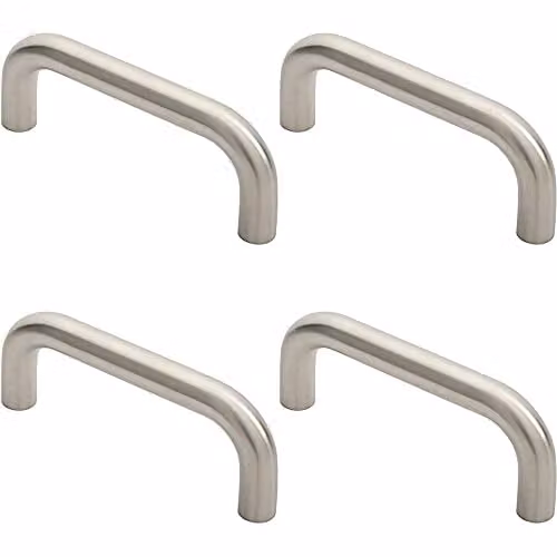 Loops 4 Pack Round D Bar Pull Handles in Brushed Satin Stainless Steel, Silver, 169 x 19 mm, 150 mm Fixing Centres