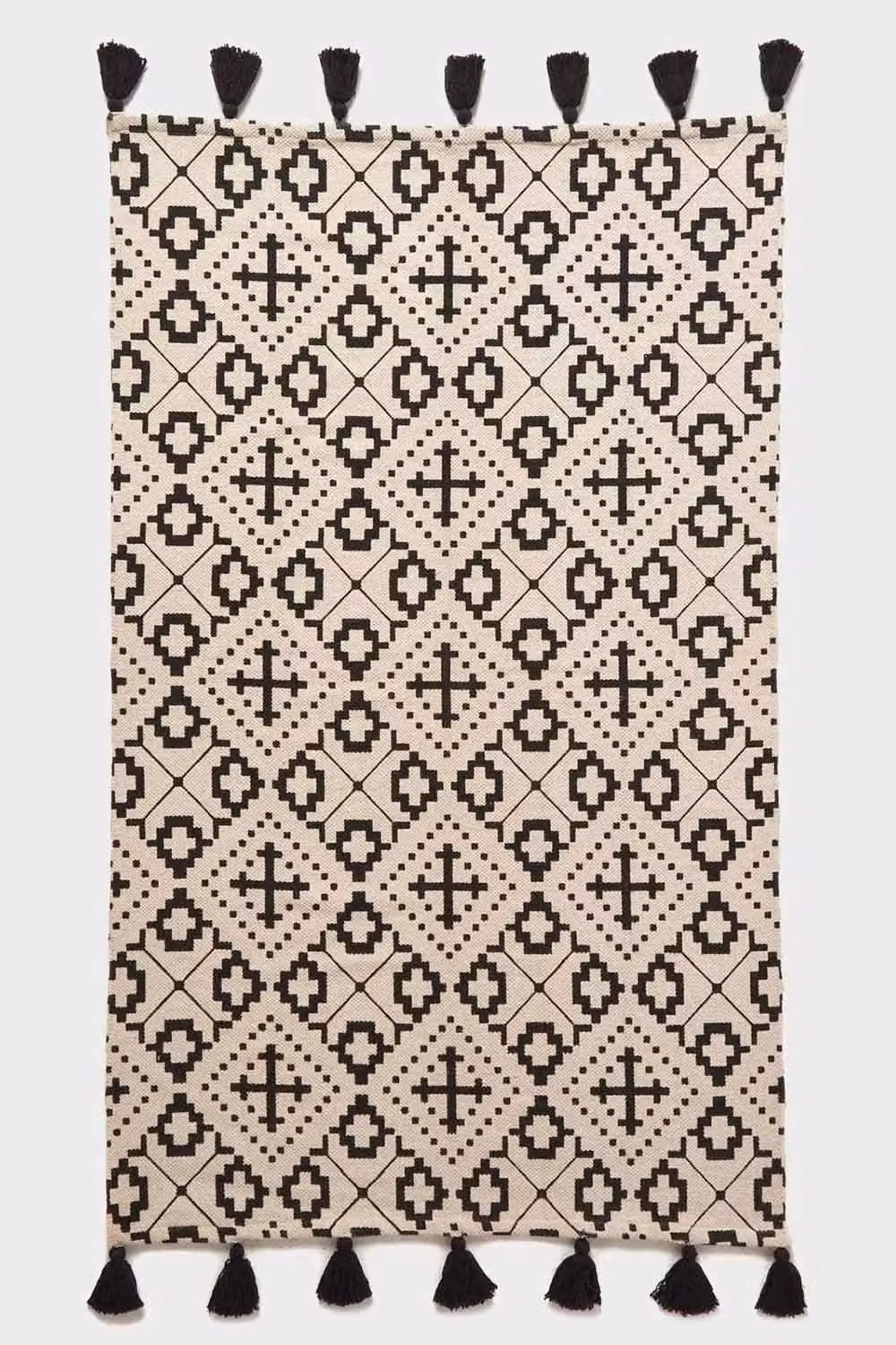 Homescapes Reva Geometric Cotton Rug in Black, White and Beige, W/D/H: 66 x 200 cm – 2
