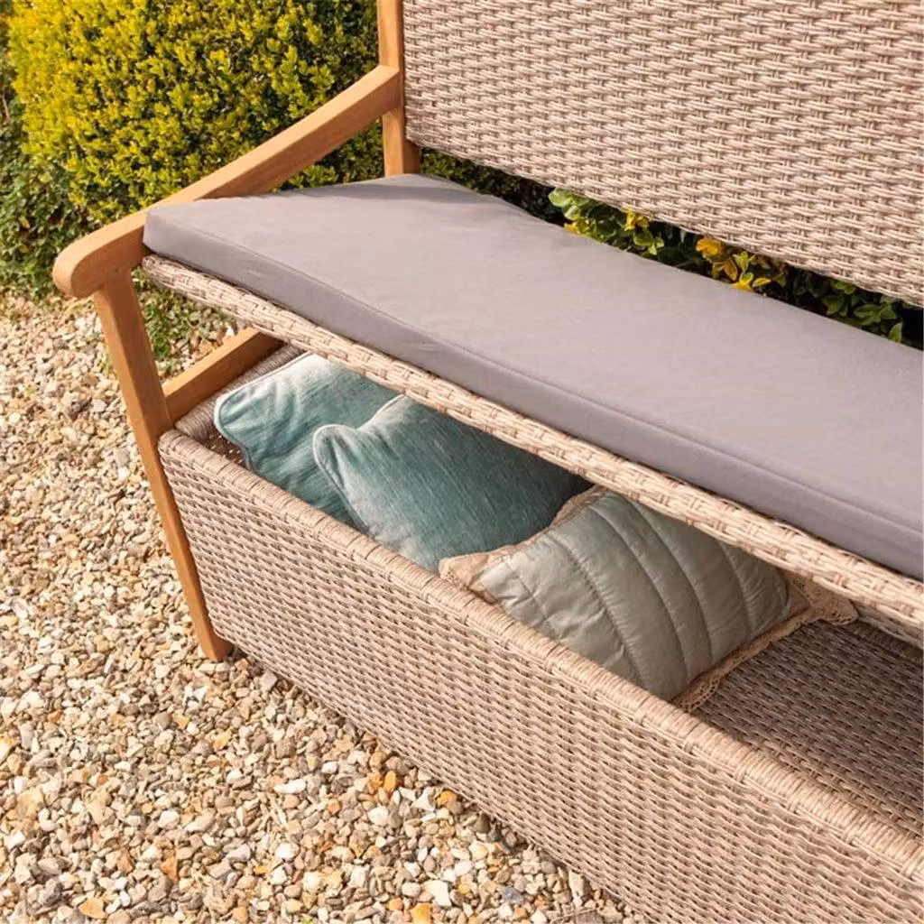 Cheshire 2 Seater Hardwood Timber Framed Rattan Weave Garden Bench in Multicolour – 3