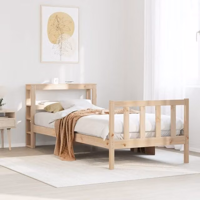 Berkfield Home Single Solid Wood Pine Bed Frame in Brown, W/D/H: 90 x 190 cm