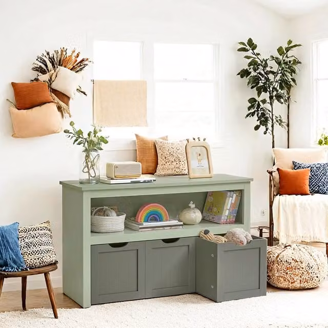 VASAGLE Green Toy Storage Unit with Wheels