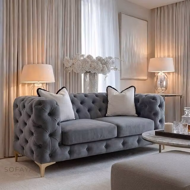 Sofaya Monaco 2 Seater Chesterfield Velvet Sofa in Grey