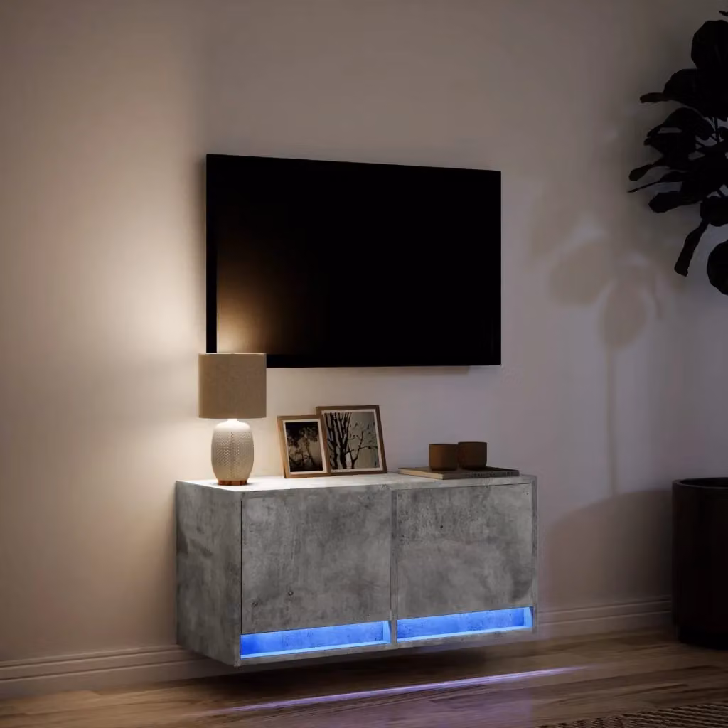 Berkfield Home Modern Wall Mounted TV Cabinet with Integrated LED Lights in Concrete Grey, W/D/H: 80 x 31 x 35 cm – 4