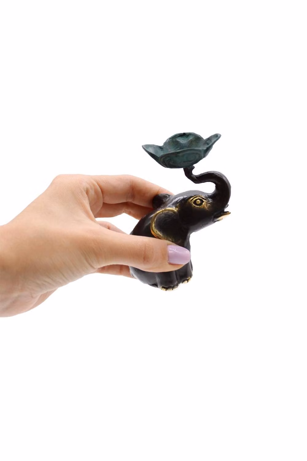 KDMD Small Elephant Metal Candle and Incense Holder in Brown and Black – 2