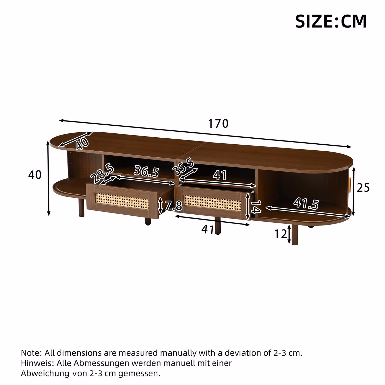 Aosom UK Rattan TV Stand with Sliding Doors and 8 Solid Wood Legs in Oak, W: 170 cm, D: 40 cm, H: 40 cm – 3