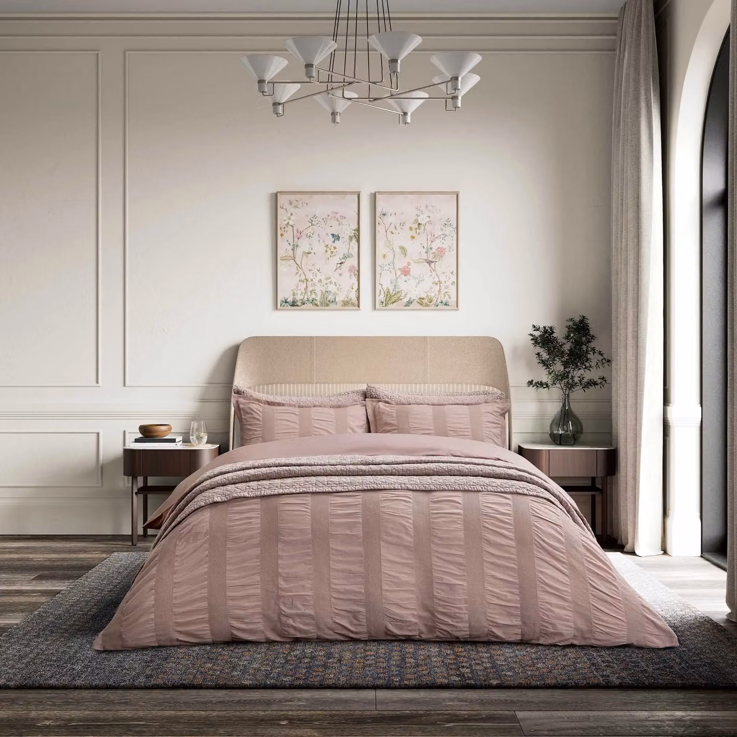 Bedeck of Belfast Pink Woven Waffle Stripe Cotton Kingsize Duvet Cover and Pillowcase Set, W/D/H: 180 x 200 cm – 2
