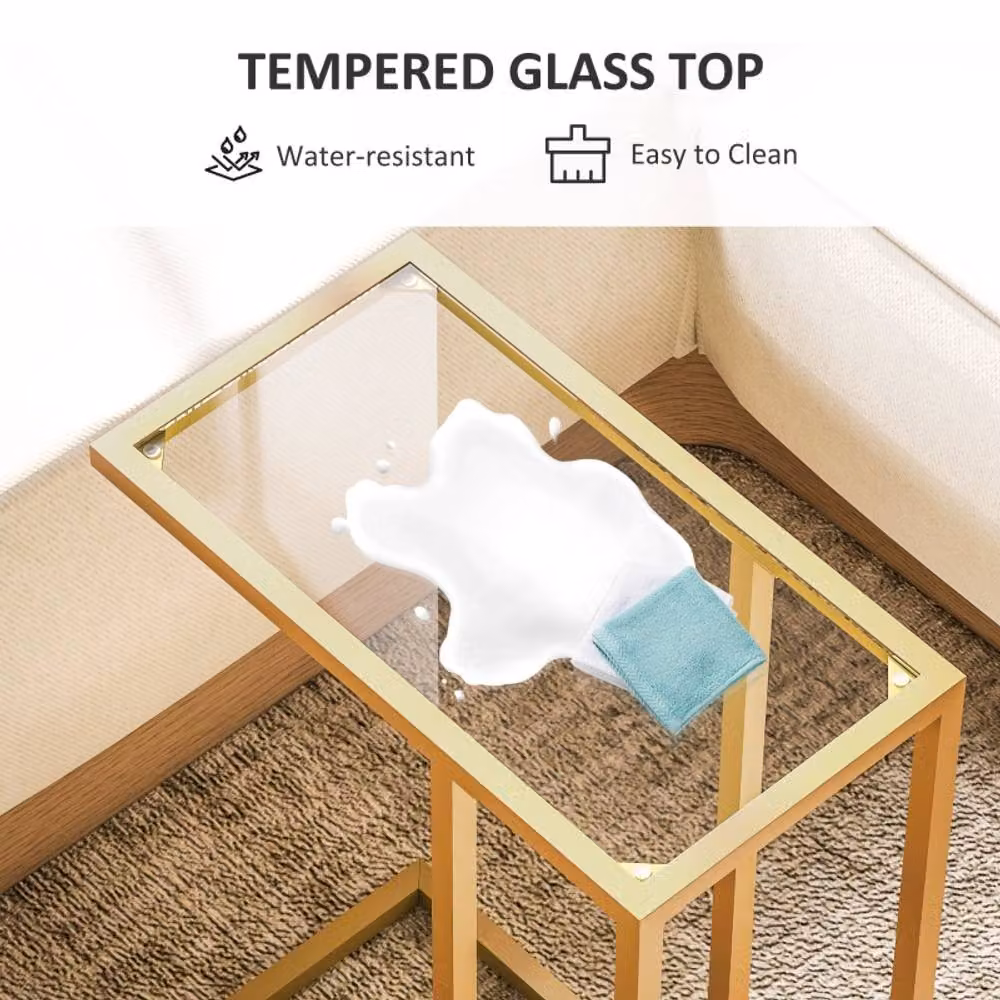 STILVORA C-Shaped Side Table with Glass Top and Gold Steel Frame – 4