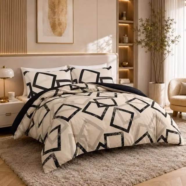 Grace Modern Reversible Microfibre Duvet Cover Set in Beige, Super King, 200 x 200 cm – 1