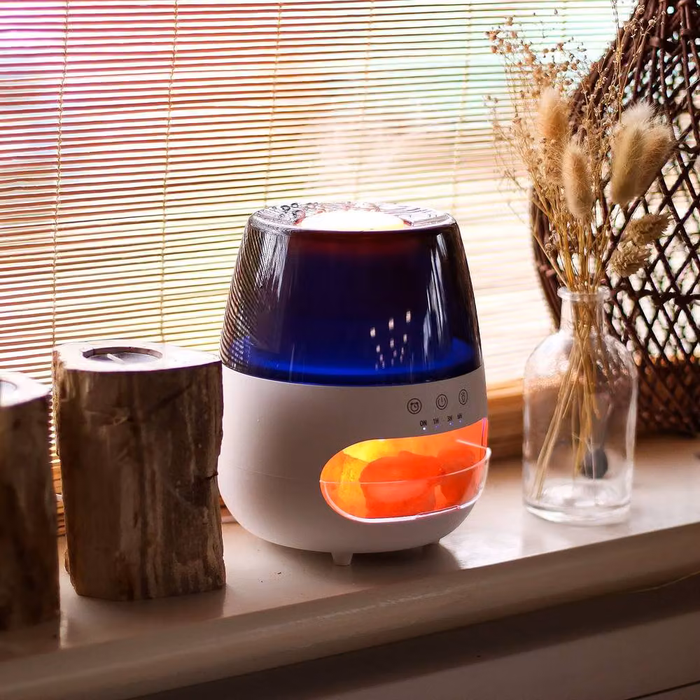 Serenityy Salt Stone Flame Effect Aroma Diffuser in White with USB and Colour Changing Light – 5