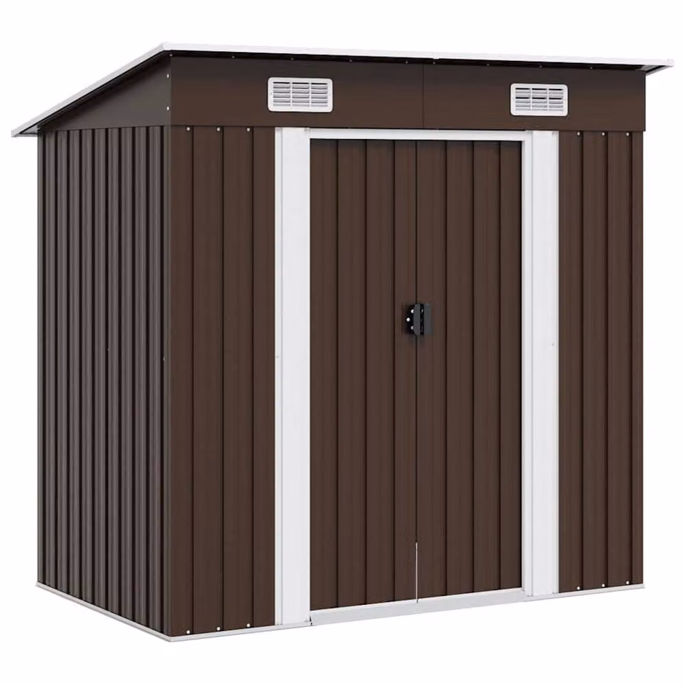 Berkfield Home Brown Steel Pent Garden Storage Shed with Sliding Doors W/D/H: 194 x 121 x 181 cm – 2