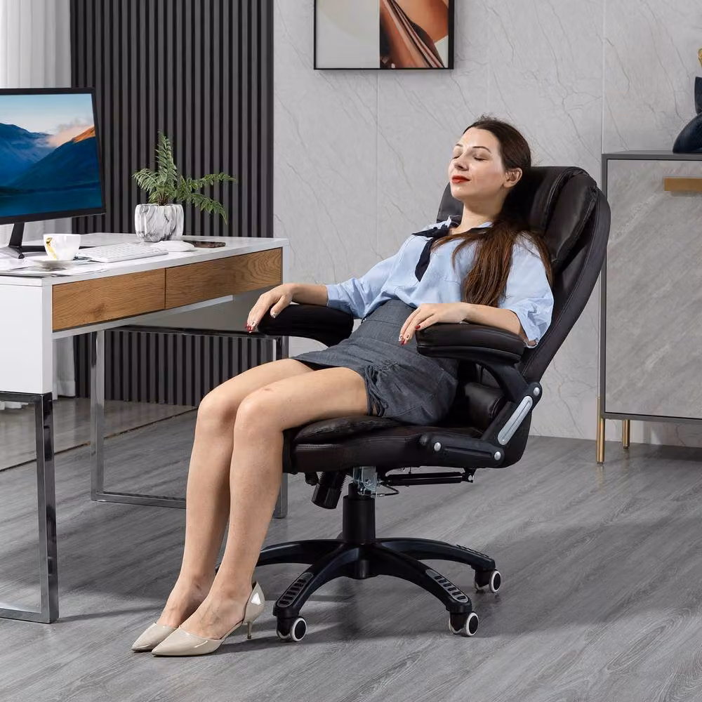 Rolipo Heated 6-Point Massage Executive Office Chair in Brown PU Leather – 7
