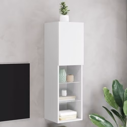 vidaXL Modern White TV Cabinet with LED Lights, W/D/H: 30.5 x 30.5 x 102 cm – 1