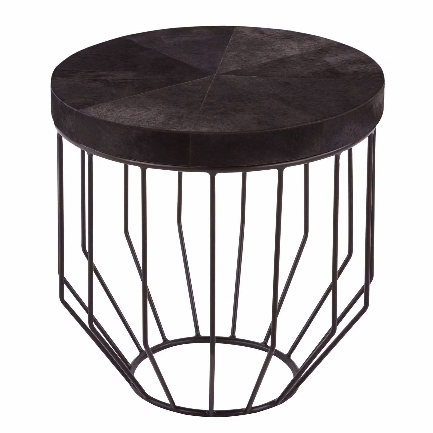 Fifty Five South Orsina Round Black Leather and Metal Accent Side Table – 3