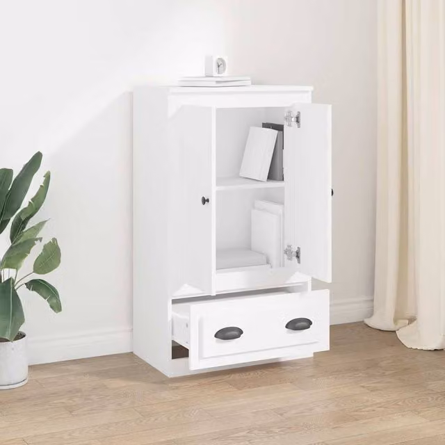 Berkfield Home White Highboard in Engineered Wood, W/D/H: 60 x 35.5 x 103.5 cm
