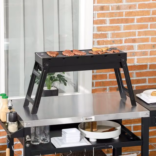 Outsunny Portable Tabletop Charcoal Grill in Black, W/D/H: 20 x 20 x 20 cm