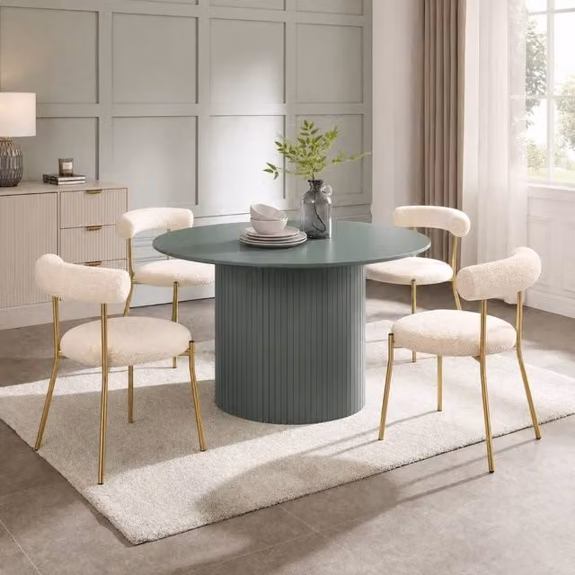 OHS Madison Ribbed Round Dining Table in Green Wood Effect