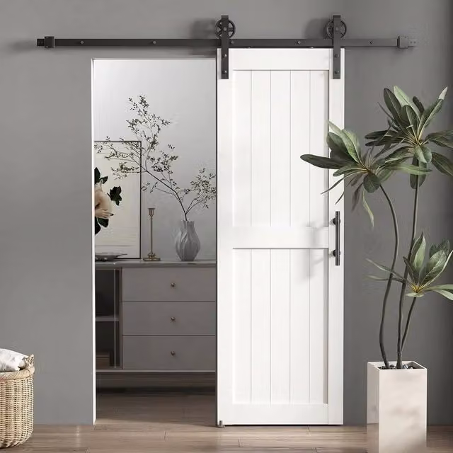 SPETLEK White Sliding Barn Door Kit with Track, MDF and Pine Wood, W: 52 cm, H: 152.4 cm