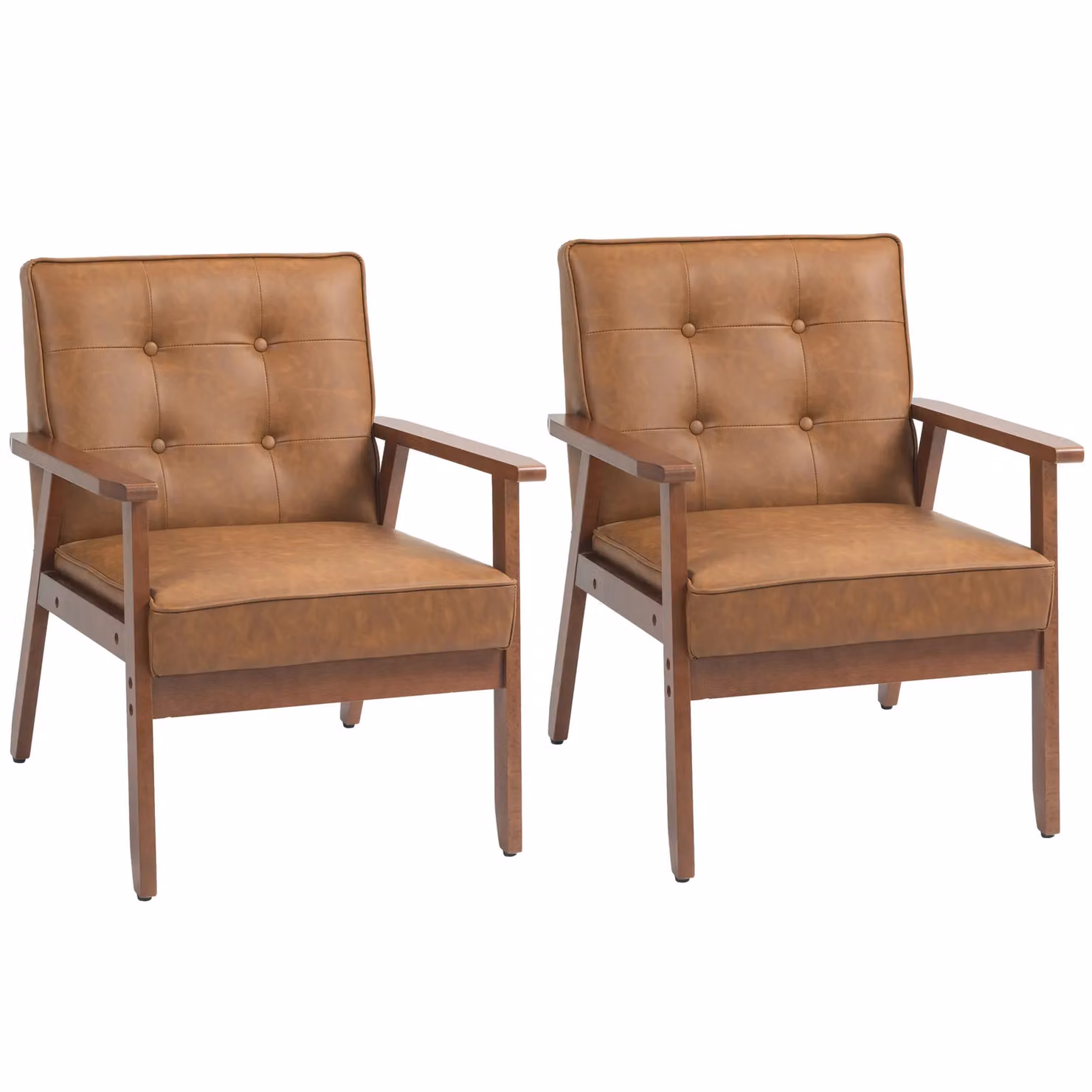 HOMCOM Set of 2 Brown PU Leather Retro Accent Armchairs with Armrests – 2