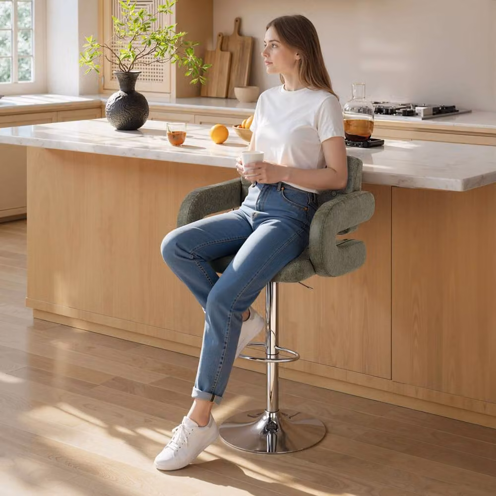 Wyld Haus Dovetti Green Faux Leather Adjustable Swivel Bar Stool with Armrests – 3